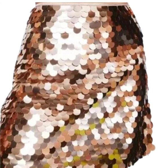 Nasty Gal Petite Disc Sequin Mini Pelmet Skirt Copper Rose Gold Size 2 NWT - Picture 1 of 13